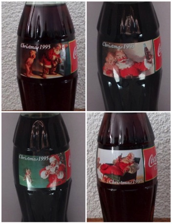 € 
 coca cola 4 flessen kerst 1995 nrs 2391, 2431,2432,2433
